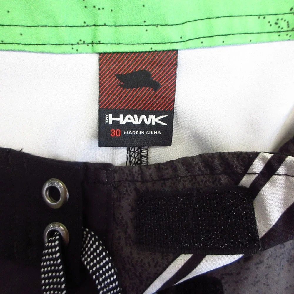 Tony Hawk Board Shorts Mens‎ 30 Black Green Geometric Performance Surf Swim